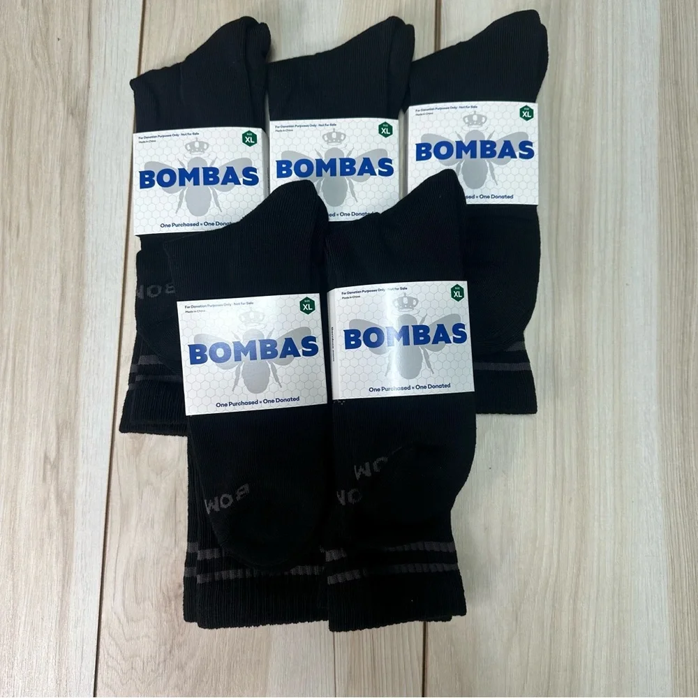 Bombas‎ Men's Black Crew Socks Size XL Crew Calf Honeycomb Socks 5 Pairs NWT